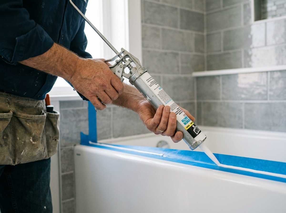 Grout repair in a Las Vegas shower, with fresh grout lines and a new caulk bead along the tub